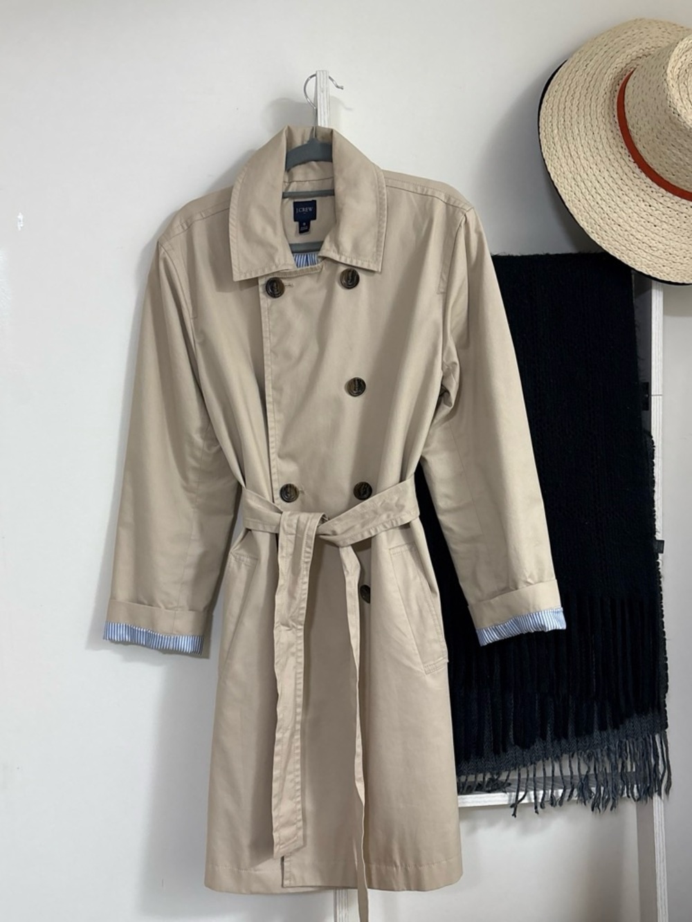 J. Crew Khaki Double-Breasted Trench Coat with Belt